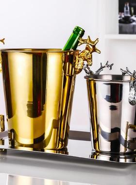 创意鹿商冰桶欧式头块复古用香槟桶不锈钢PCO冰桶红酒冰粒桶金色