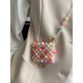 透明果冻糖果色精致小包包女小众，设计感斜挎mini粉色零钱包口红包
