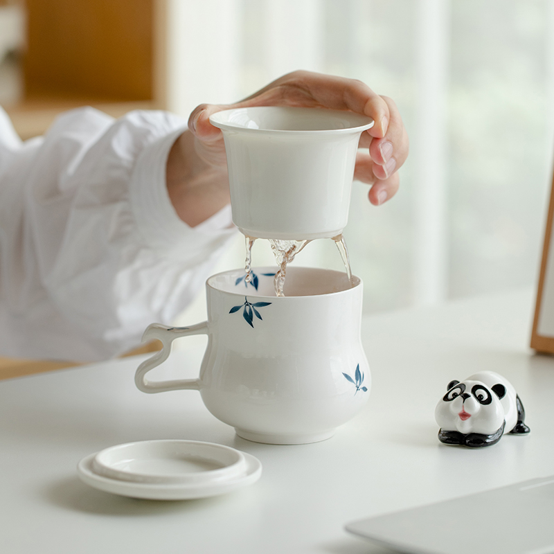 昌朴居纯手绘蝴蝶兰花泡茶杯家用办公室女茶水分离水杯懒人杯子