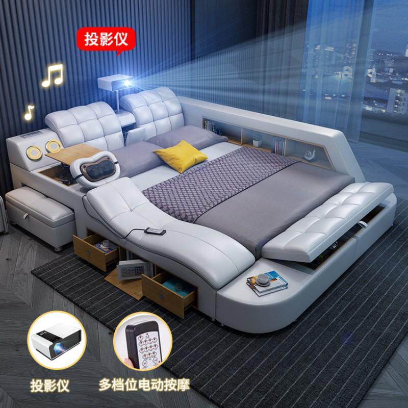 智能按摩储物现代简约榻榻米主卧皮艺床多功能婚床投影仪双人大床