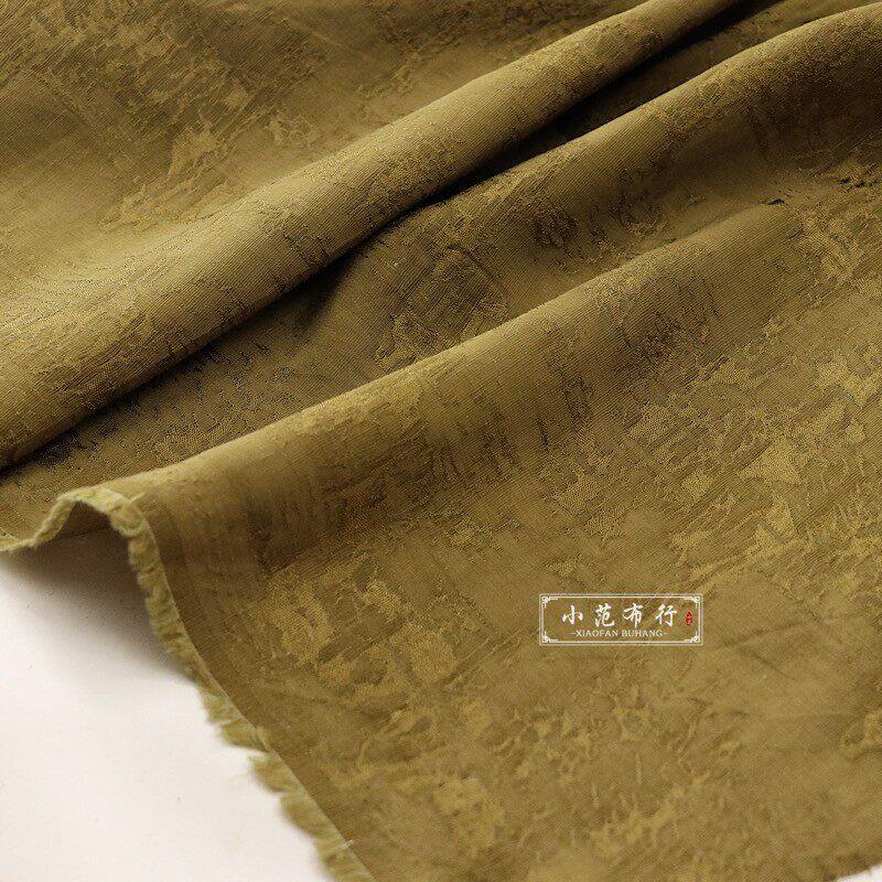 泥金色高档人丝亚麻提花布料微闪光高级定制服装汉服旗袍春夏面料