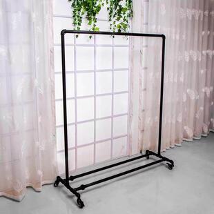 服装店展示架落地式挂衣架黑色带轮水管架铁艺覆古龙门架衣服货架
