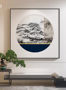 新中式中国风蓝色古典山水走廊过道玄关客厅装饰画壁画方形挂画