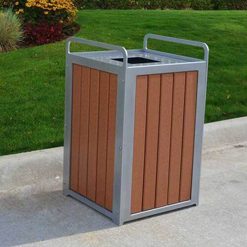 户外防腐木垃圾桶环卫钢木垃圾箱景区公园垃圾收纳桶简约新款