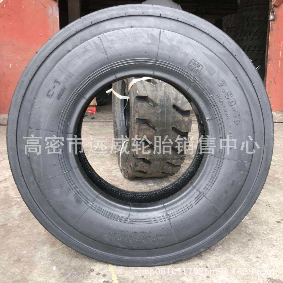 鲁飞工程尼龙轮胎750-16压路机轮胎7.50-16胶轮压路机C-1光面轮胎