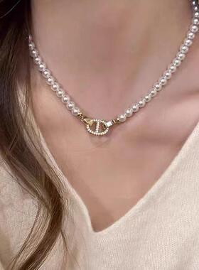 秋冬猪鼻子仿珍珠项链轻奢小众设计大气高档毛衣链时尚高级感颈链