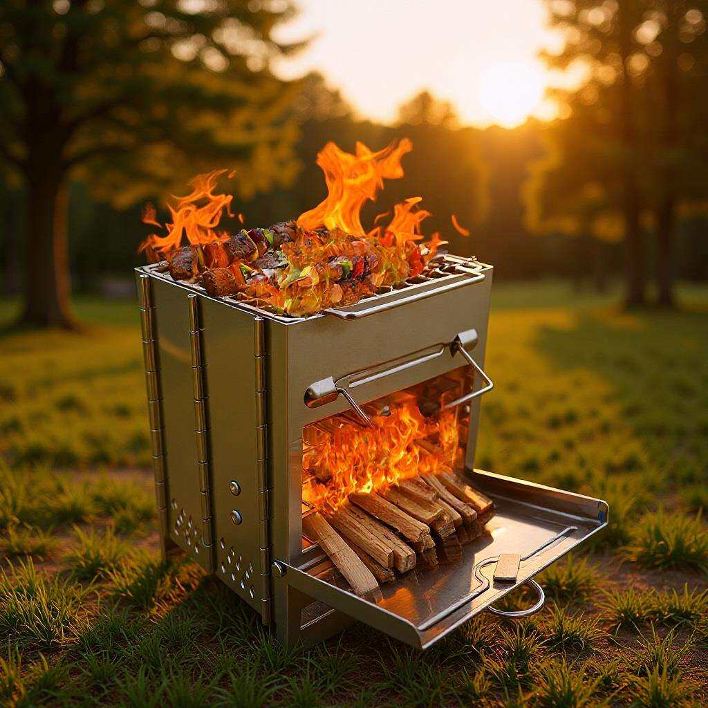 方形柴火炉户外烧烤架迷你烤炉BBQ户外烧烤架野营野餐折叠烧烤架