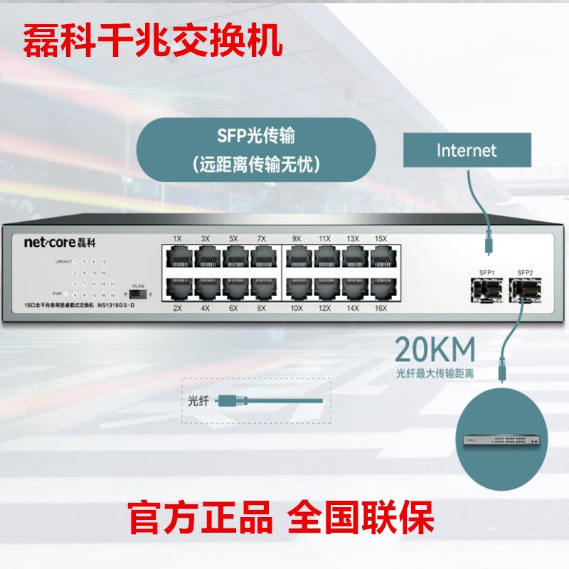 磊科NS1318GS-D 双光级联18口全千兆非网管桌面式交换机监控网络