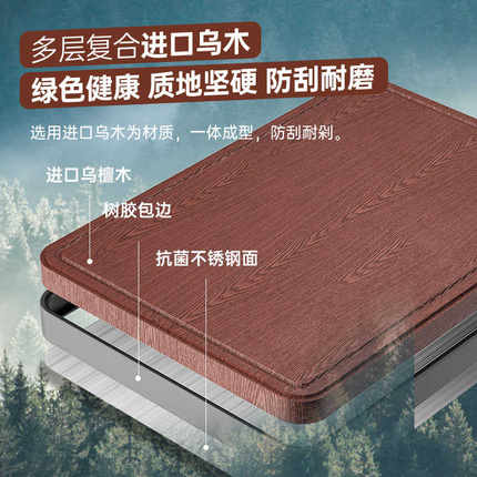 乌檀木菜板抗菌防霉家用不锈钢砧板占实木刀板粘板切菜板双面案板