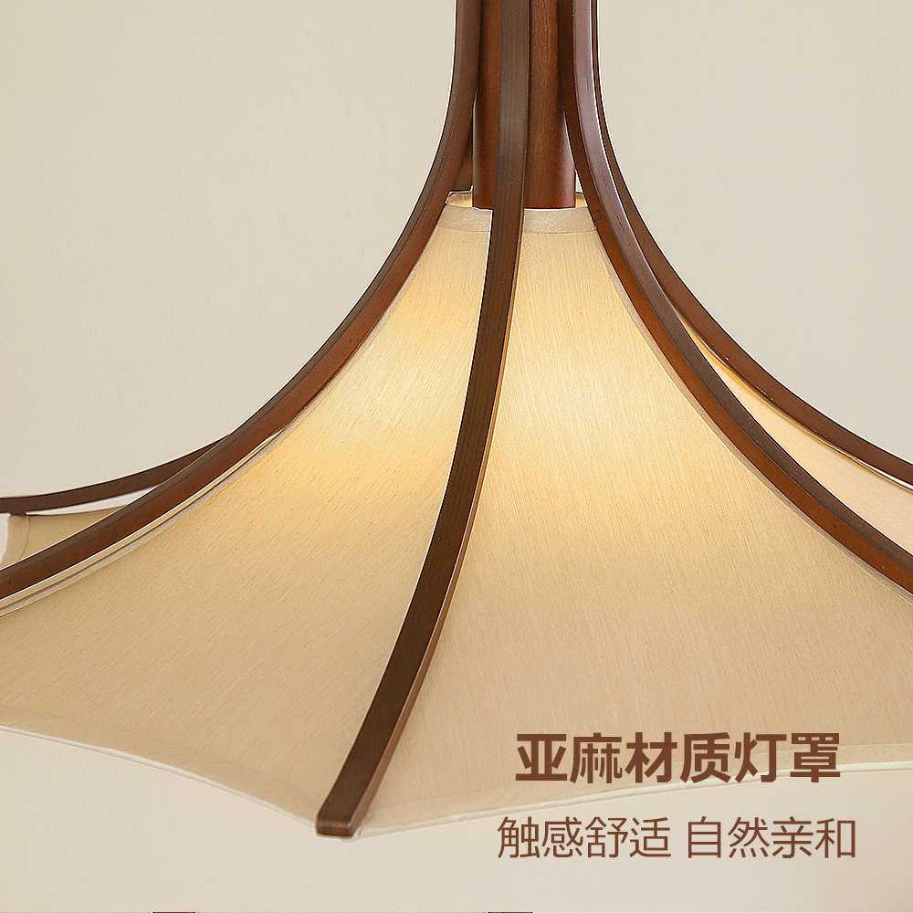 中古升降餐厅实木吊灯复古侘寂风可调节伸缩餐桌木质布艺灯casagd