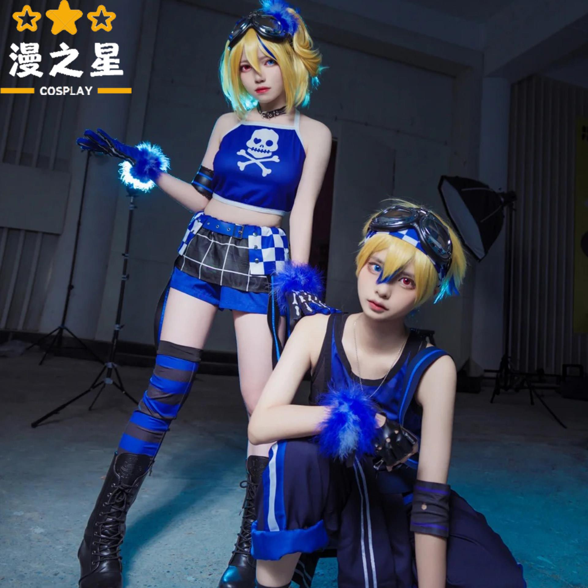 镜音双子cos服 焚炉石镜音铃c服镜音连cosplay全套 初音v家打歌服