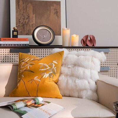 新款法名式中古风绒布蝶竹子刺925751绣客厅沙蝴发抱枕复古靠垫枕