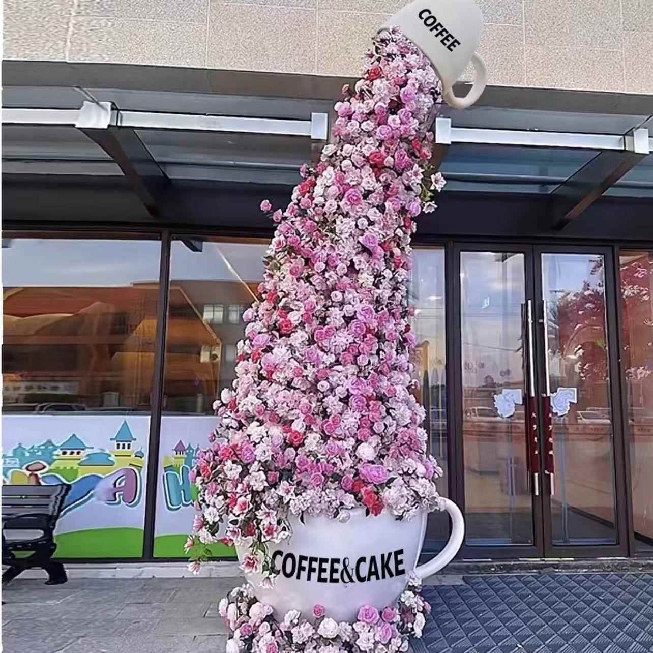 雕塑花海摆件网红美陈商场奶茶杯拍照装饰品大落地打卡咖啡杯