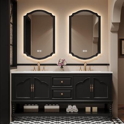 法式复古落地式双盆浴室柜组合岩板热弯一体盆卫生间洗漱台洗手盆