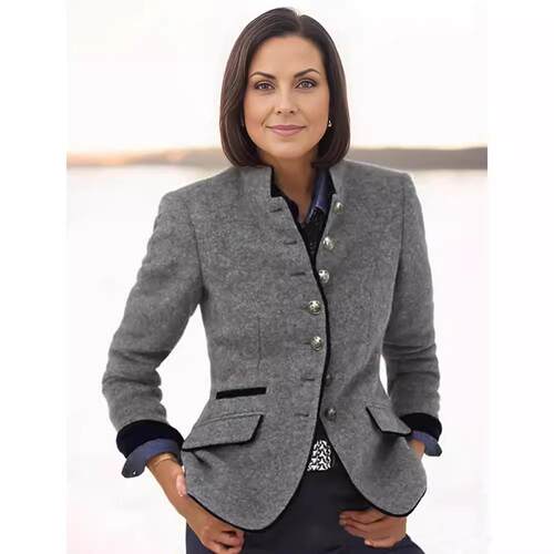 Women's woolen coat, multi color stand up collar coat