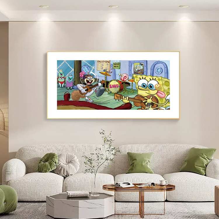 海绵宝宝儿童房可爱温馨挂画客厅卡通现代装饰画酒店民宿主题壁画