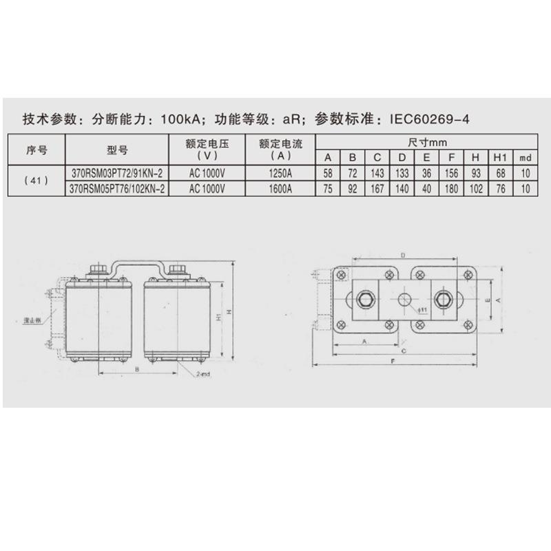 370RSM05PT76/102KN-2t1600A 1000V沪熔HP型平板式桥式快速熔断器