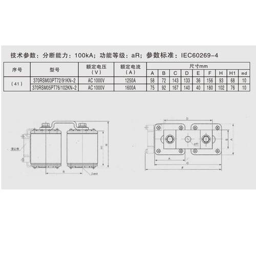 370RSM05PT76/102KN-2t1600A 1000V沪熔HP型平板式桥式快速熔断器