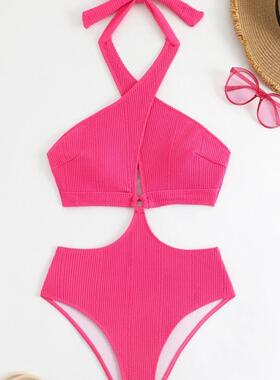 One piece swimsuit for women, hanging neck and exposed