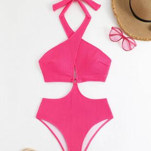 One piece swimsuit for women, hanging neck and exposed
