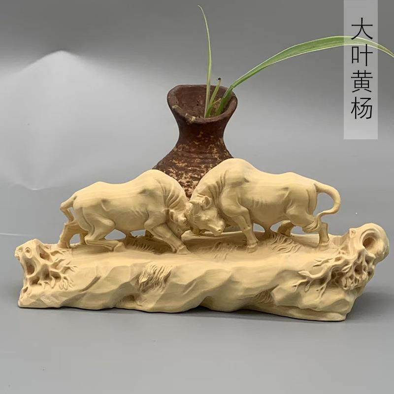 大叶黄杨木雕刻斗牛款摆件摆饰规格150×60×35家居文玩装饰厂
