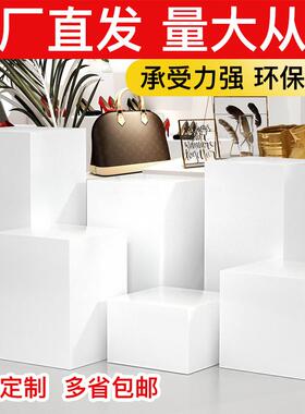 中岛方形学校白色地台展会工艺品烤漆立柱展示台木质展柜展台