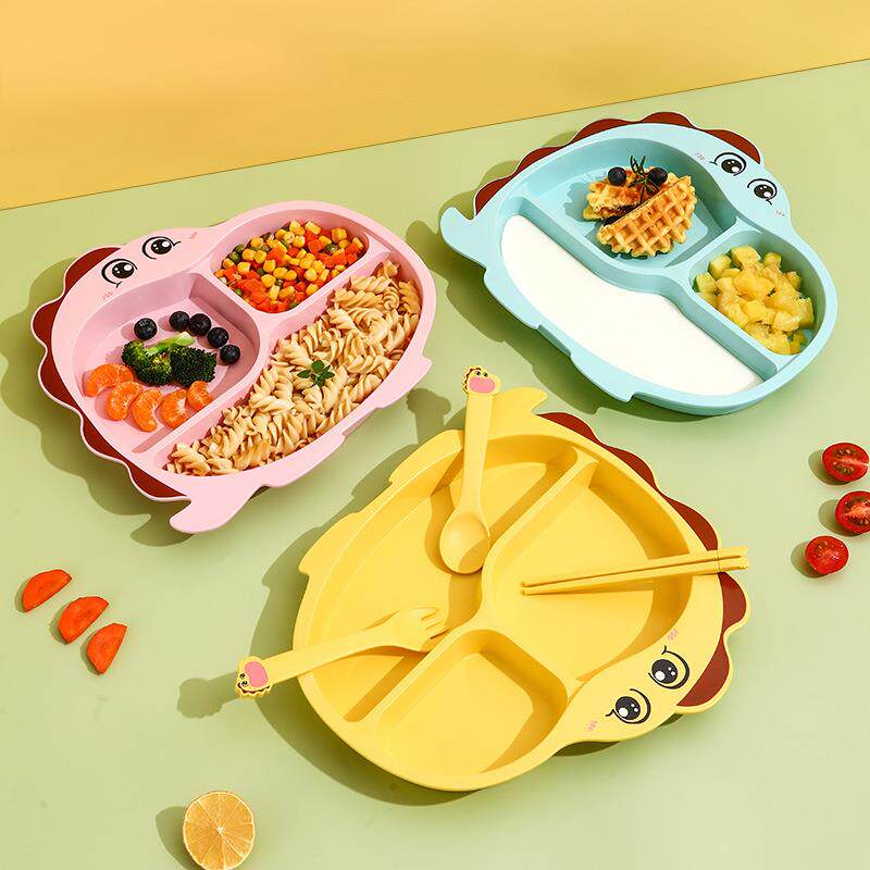 跨境卡通儿童餐盘 幼儿园分格餐盘宝宝餐盘勺子叉子儿童餐具套装