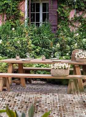 户外实桌椅庭院别宿33832墅旧木餐桌长桌民室外花园天缅甸柚露木