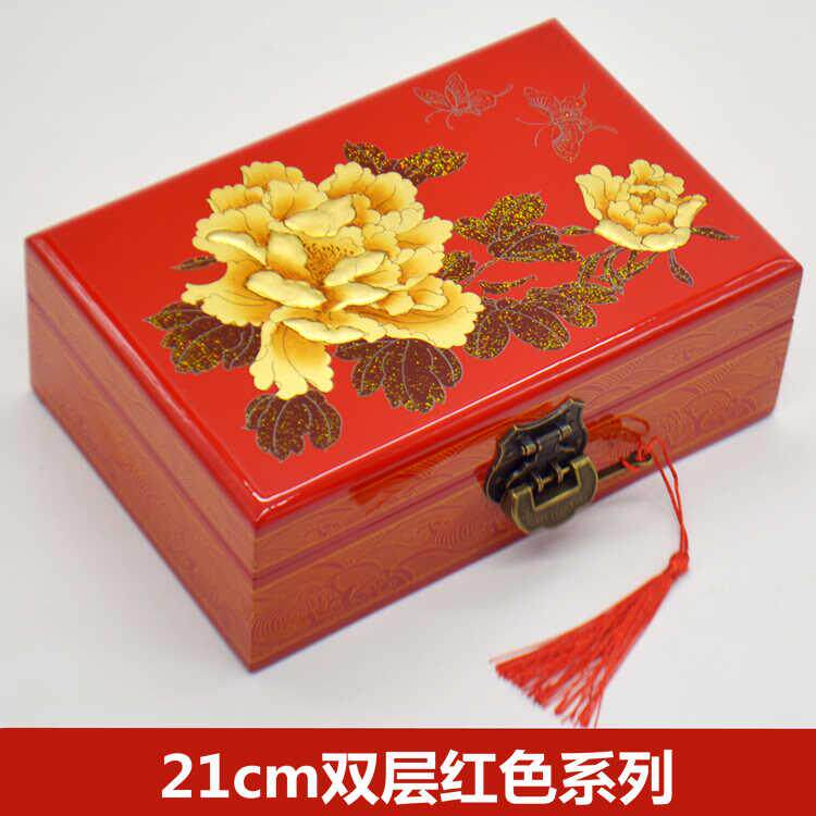 山西平遥古城漆器首饰盒21厘米带锁木质结婚礼物非遗特色手工艺品