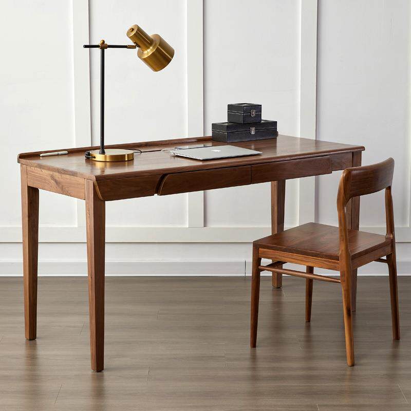 北美黑胡桃木书桌北欧简约全实木电脑桌樱桃木双人学习桌办公桌子