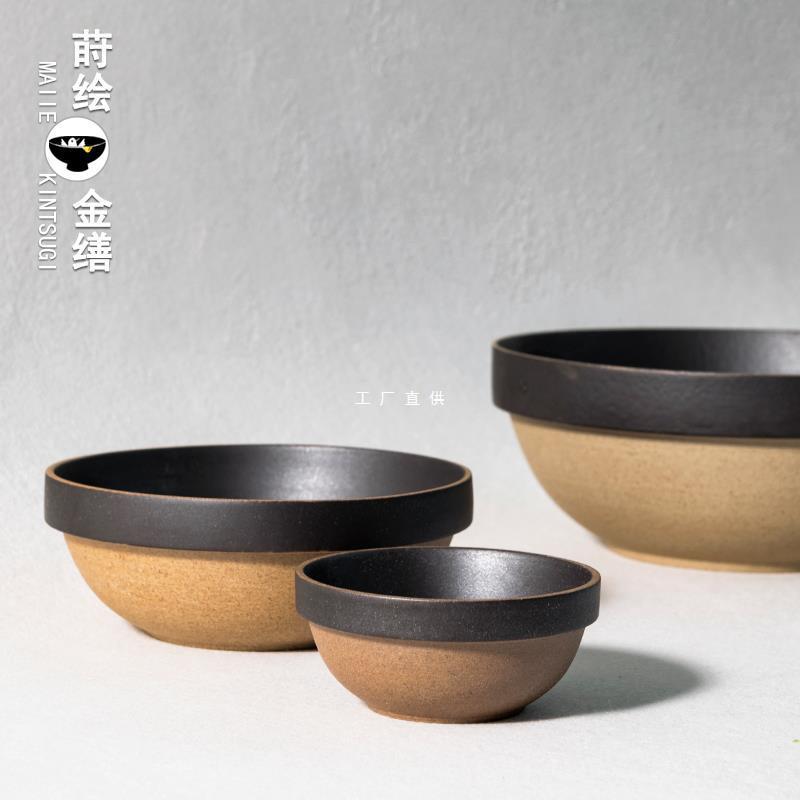 日式汤碗粗陶餐具家用大号面碗饭碗怀旧沙拉碗日系复古拉面碗