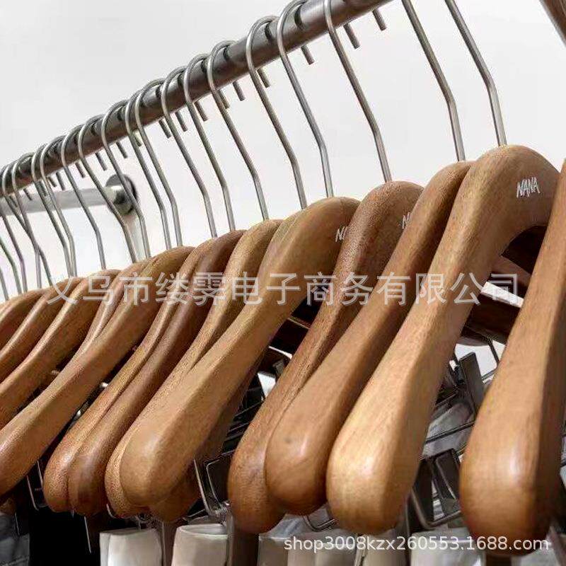 高档服装店胡桃木色木质衣架女装实木宽肩无痕加厚衣服挂裤夹