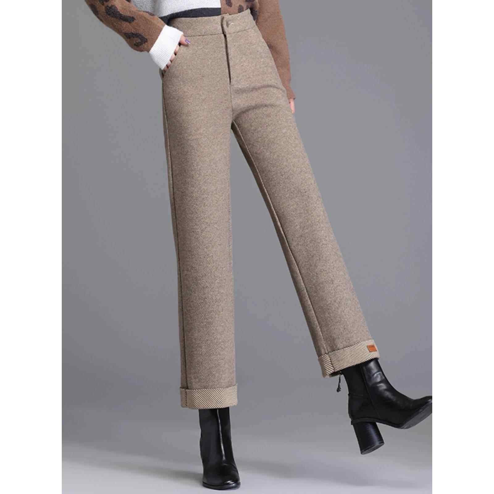 大码窄版阔腿裤女2025秋冬新款加绒加厚宽松九分裤毛呢直筒休闲裤