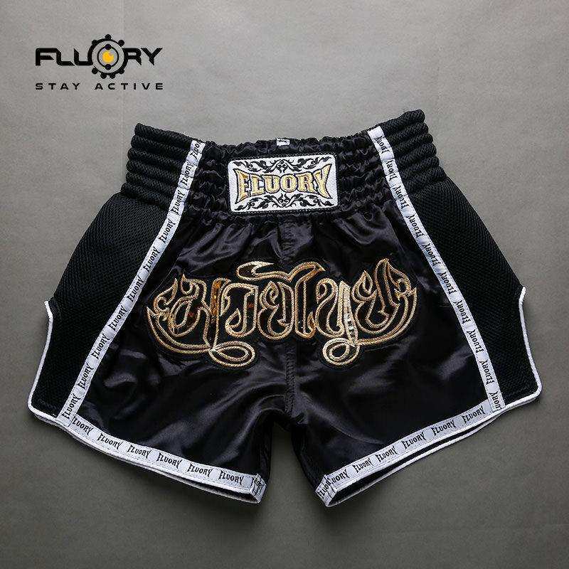 2018新款泰拳短裤男女黑色训练搏击格斗短裤FLUORY散打拳击服