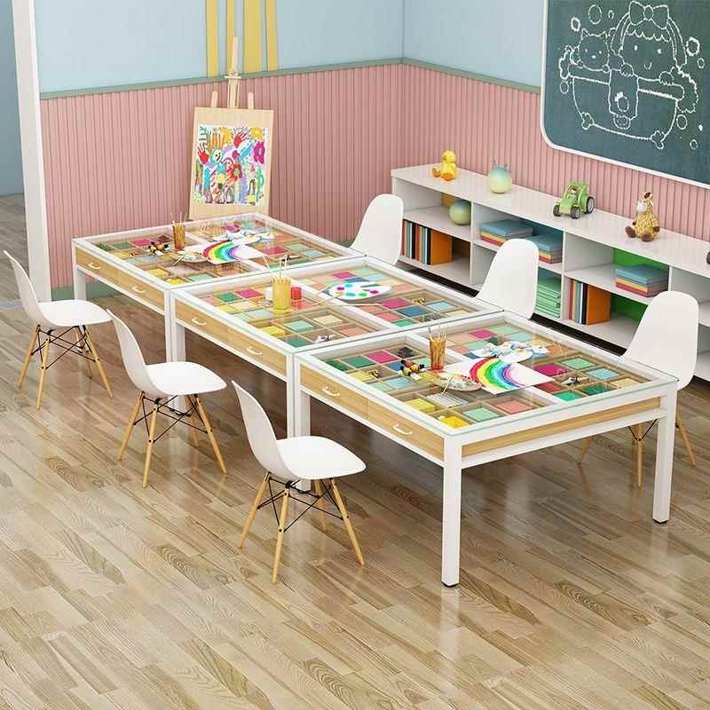 儿童美术桌绘画桌幼儿园培训桌椅小学生手工桌设计抽屉桌画室桌子