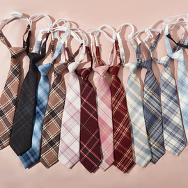 jk小领带女学院风格子懒人日系制服衬衫领结，男女学生ins潮免打短