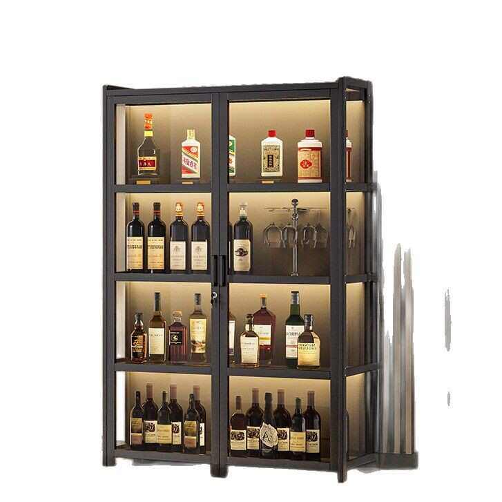 带锁酒柜一体柜靠墙储物柜自带灯条家用客厅红酒展示柜带锁酒柜