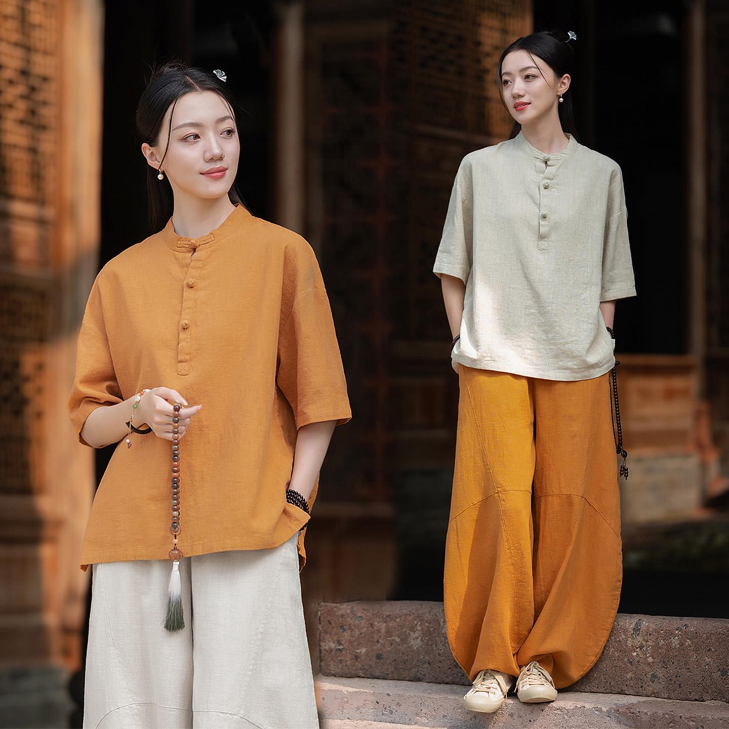 女式夏装中国风太极服 练功表演居士禅修服九分裤
