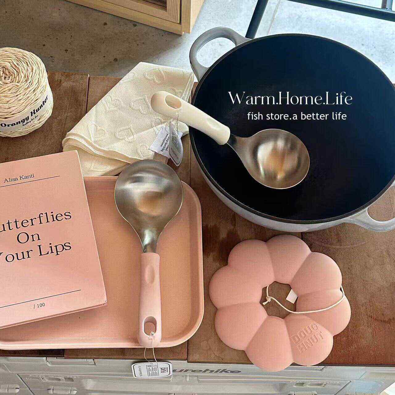 *Fish store*韩式不锈钢汤勺矽胶短手柄盛粥加厚火锅勺汤匙AI