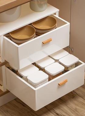 橱柜QLG篮抽式置物架调料碗拉碟收纳盒抽屉式拉厨房水槽柜子分下