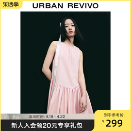 UR2024夏季女装甜美减龄系带打褶圆领无袖连衣裙UWU740038