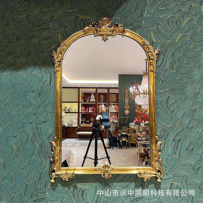 法式复古别墅客厅玄关全铜装饰镜子欧式奢华重工餐边镜壁炉梳妆镜