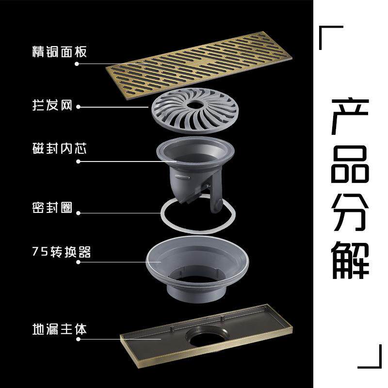 全铜加厚防重HTM长方形地漏臭10x30反防水器加卫生间淋浴房地漏盖