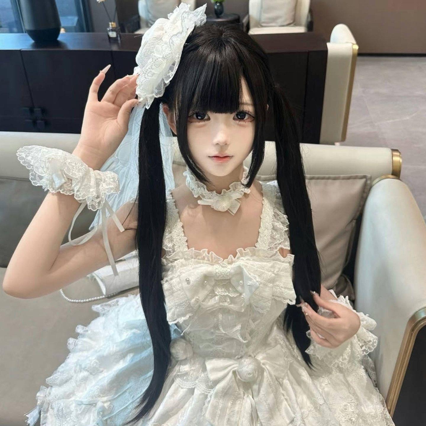 假发女长发黑长直85cm少萝Lolita彷真发双马尾自然齐浏海全头套式
