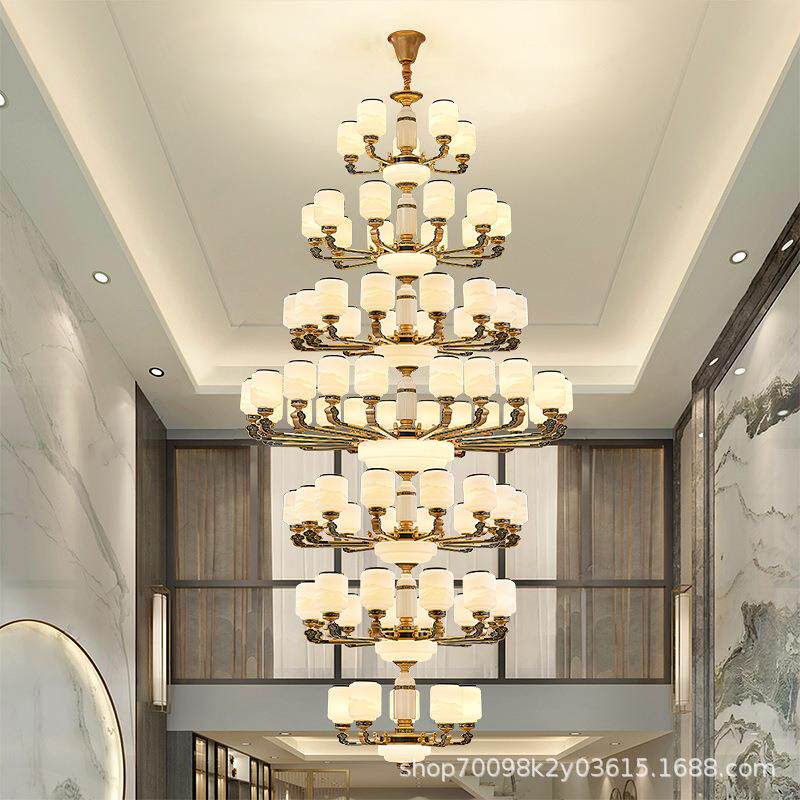 别墅新式303楼新中式大吊灯现餐代简复约厅客厅挑空自建房跃层款