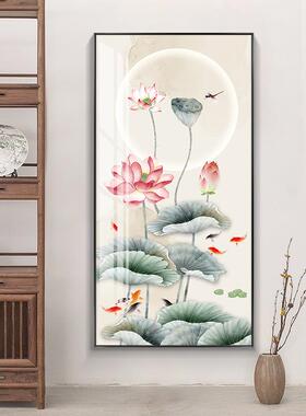网红入门玄竖关装饰画新中式道走廊尽挂画水过墨画版头鱼图荷花壁