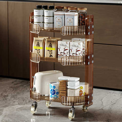 圆形手推车置物架拐角透明ins风花架卧室多层可移动小推车收纳架