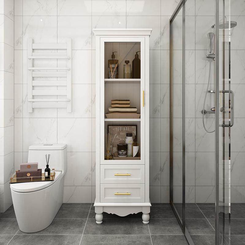 卫生间美式橡木浴室边柜防水侧柜实木客厅储物柜立柜现代简约