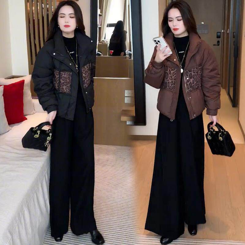 欧洲站时尚豹纹拼接羽绒棉服女2025冬宽松显瘦保暖面包服棉袄外套