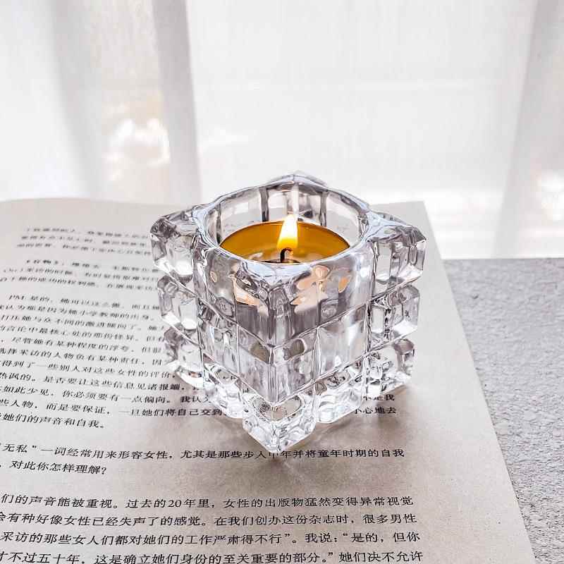 ins透明水晶玻璃冰块烛台欧式复古餐桌摆件浪漫烛光晚餐装饰布置